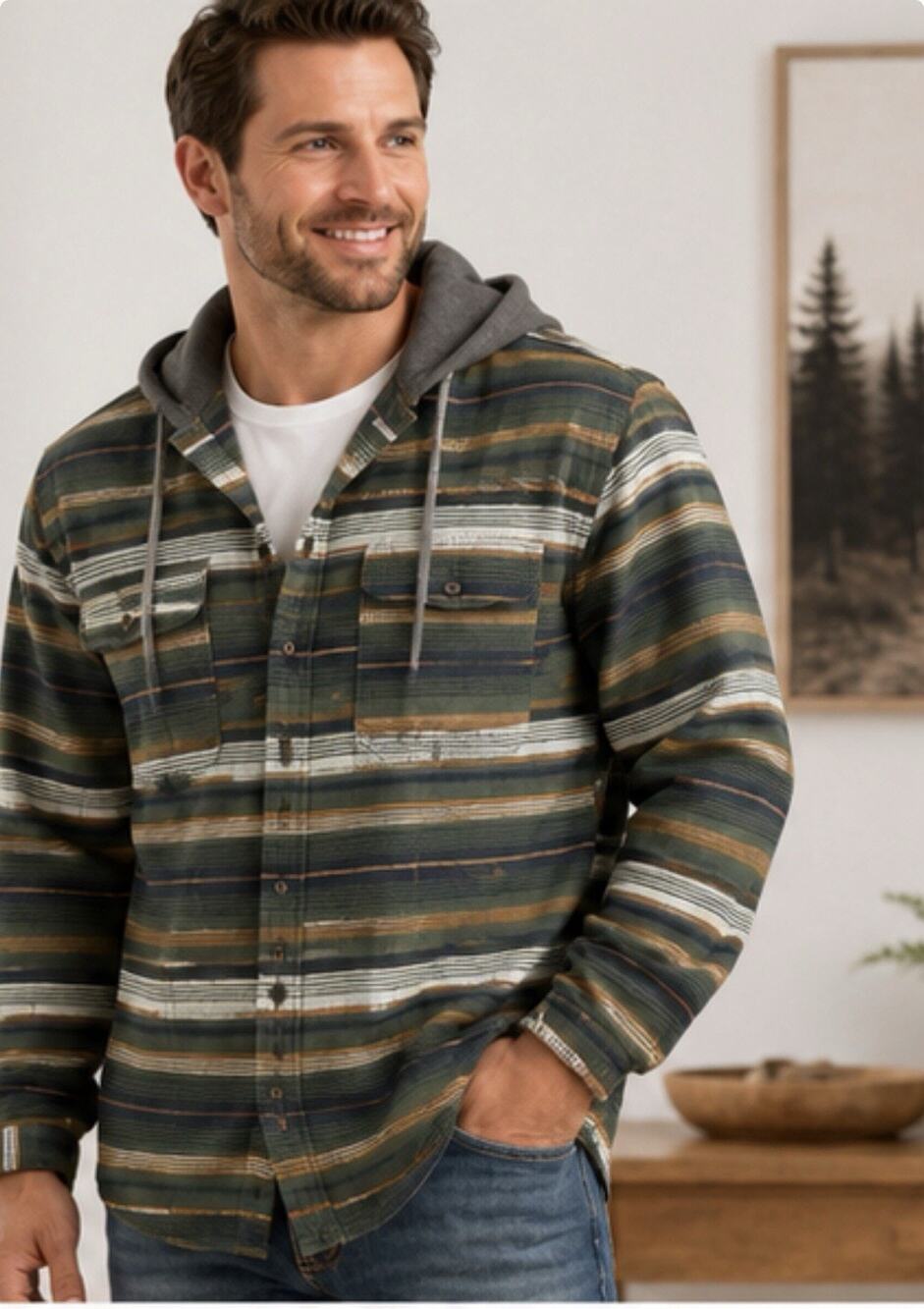 Victory Outfitters Hooded Flannel Shirt Jacket Men’s XXL Green Striped